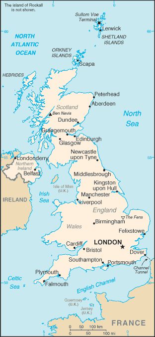 Mapa del territorio actual de Reino Unido