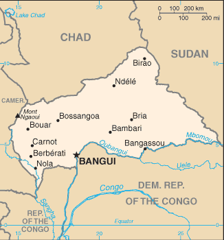 Mapa del territorio actual de República Centro Africana