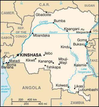 Mapa del territorio actual de República democrática del Congo