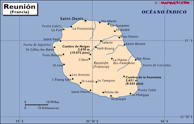 Mapa del territorio actual de Isla Reunión