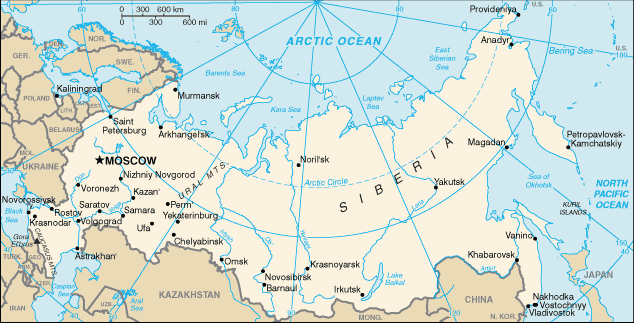 Mapa del territorio actual de Rusia