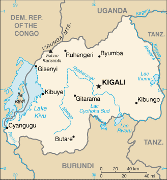 Mapa del territorio actual de Ruanda