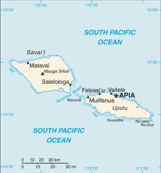 Mapa del territorio actual de Samoa