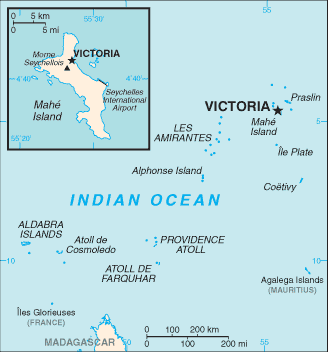 Mapa del territorio actual de Seychelles