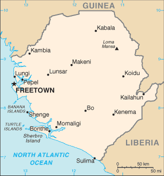 Mapa del territorio actual de Sierra Leona