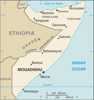 Mapa del territorio actual de Somalia