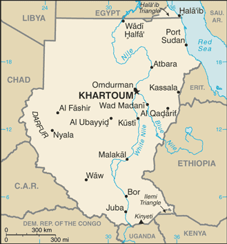 Mapa del territorio actual de Sudán