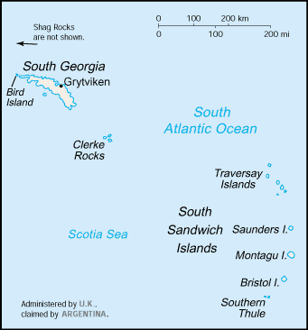 Mapa del territorio actual de Sud georgia and the South Sandwich island