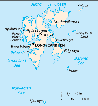 Mapa del territorio actual de Svalbard