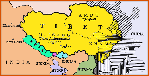 Mapa del territorio actual de Tibet