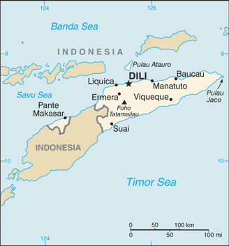 Mapa del territorio actual de Timor del Este