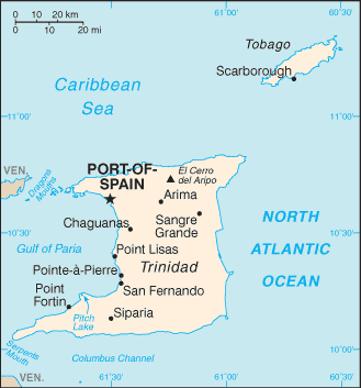 Mapa del territorio actual de Trinidad y Tobago