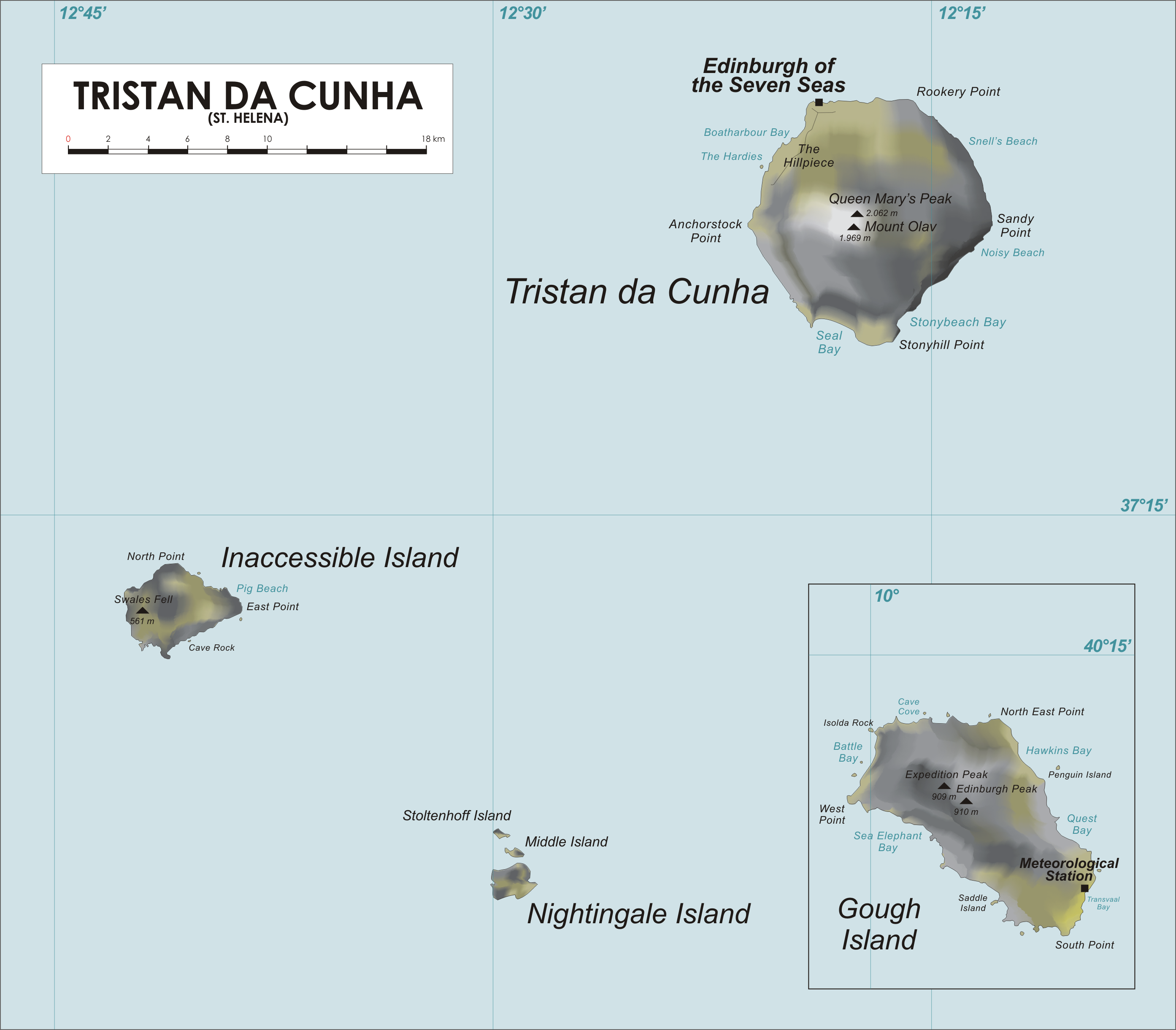 Mapa del territorio actual de Tristan da Cunha