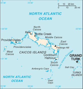 Mapa del territorio actual de Turks and Caicos island