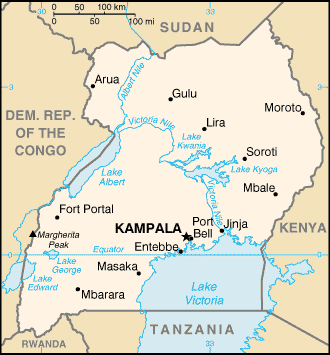 Mapa del territorio actual de Uganda