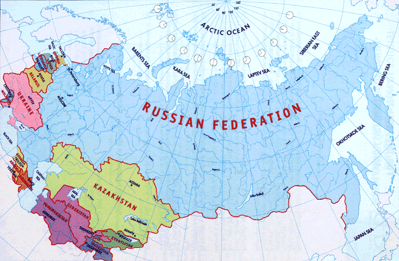 Mapa del territorio actual de Unión Soviética