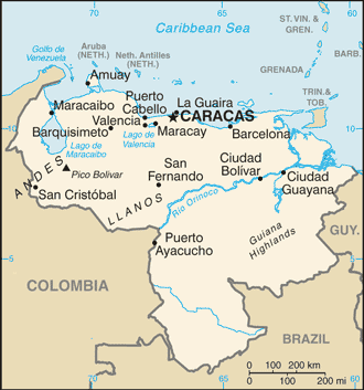 Mapa del territorio actual de Venezuela