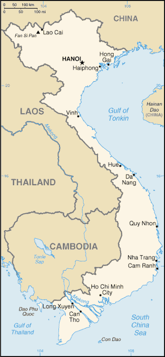 Mapa del territorio actual de Vietnam