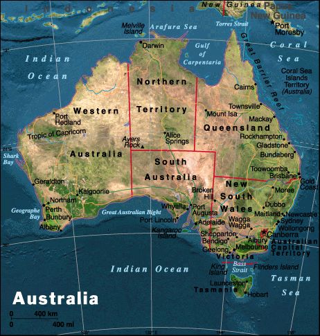 Mapa territorial global de Australia Mapa del territorio actual de Australia