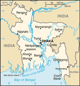 Mapa territorial global de Bangladesh Mapa del territorio actual de Bangladesh
