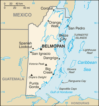 Mapa territorial global de Belize Mapa del territorio actual de Belize