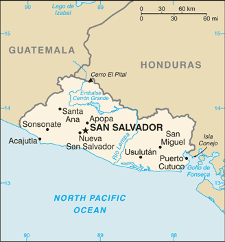 Mapa territorial global de El Salvador Mapa del territorio actual de El Salvador