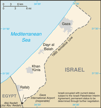 Mapa territorial global de Franja de Gaza Mapa del territorio actual de Franja de Gaza