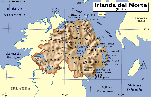 Mapa territorial global de Irlanda del Norte Mapa del territorio actual de Irlanda del Norte