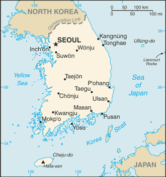 Mapa territorial global de Corea del sur Mapa del territorio actual de Corea del sur