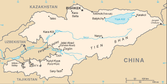 Mapa territorial global de Kyrgyzstan Mapa del territorio actual de Kyrgyzstan