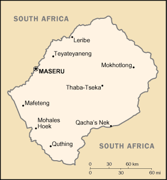 Mapa territorial global de Lesotho Mapa del territorio actual de Lesotho