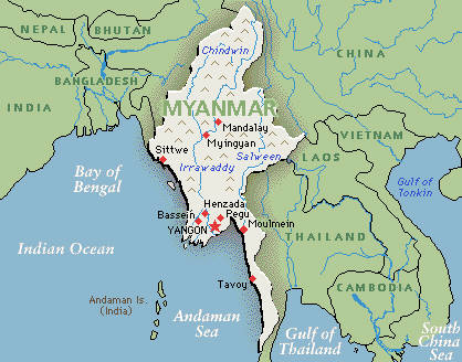 Mapa territorial global de Myanmar Mapa del territorio actual de Myanmar
