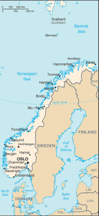 Mapa territorial global de Noruega Mapa del territorio actual de Noruega