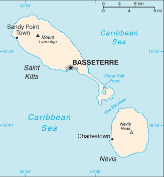 Mapa territorial global de St. Kitts y Nevis Mapa del territorio actual de St. Kitts y Nevis