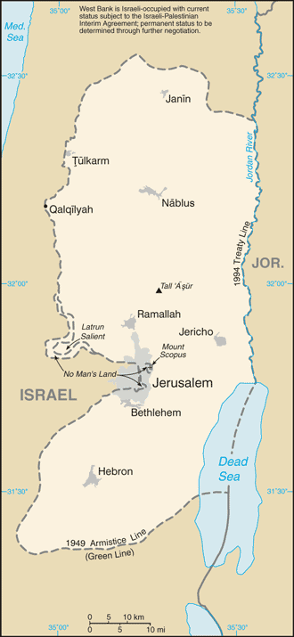 Mapa territorial global de Cisjordania (West Bank) Mapa del territorio actual de Cisjordania (West Bank)